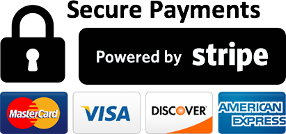 Credit card logos for Visa, Mastercard, Discover, and American Express
